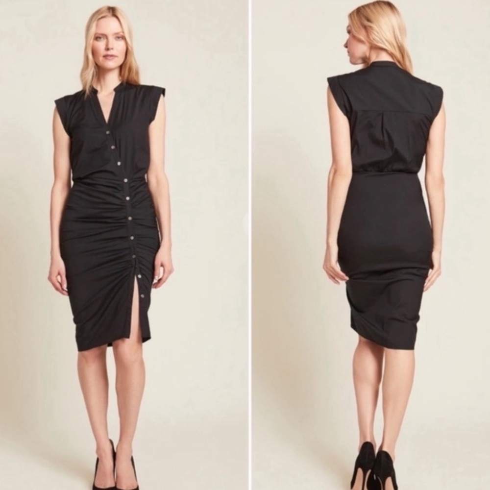 VERONICA BEARD Bell Button Down Ruched Shirtdress Sz 8 - Picture 2 of 7
